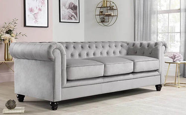 Luxury Grey Velvet Chesterfield Sofa Sets - 1, 2 & 3 Seater Options with Silver Nail Head Trim - UK Luxury Furniture